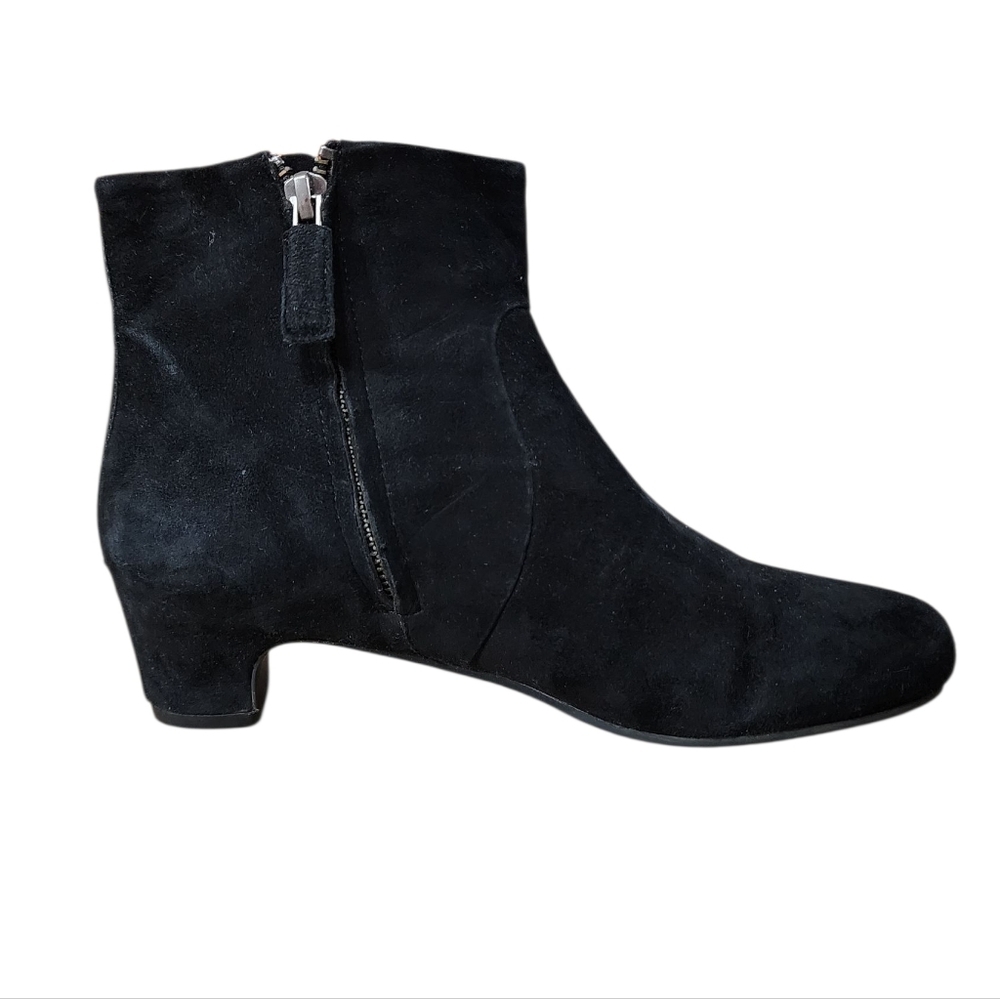 EILEEN FISHER Black Suede & Leather Ankle Office Luxury Preppy Designer Booties